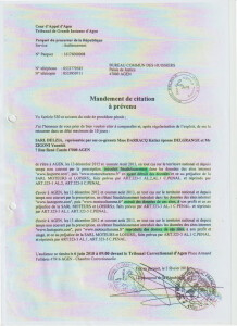 Mandement citation à prévenu